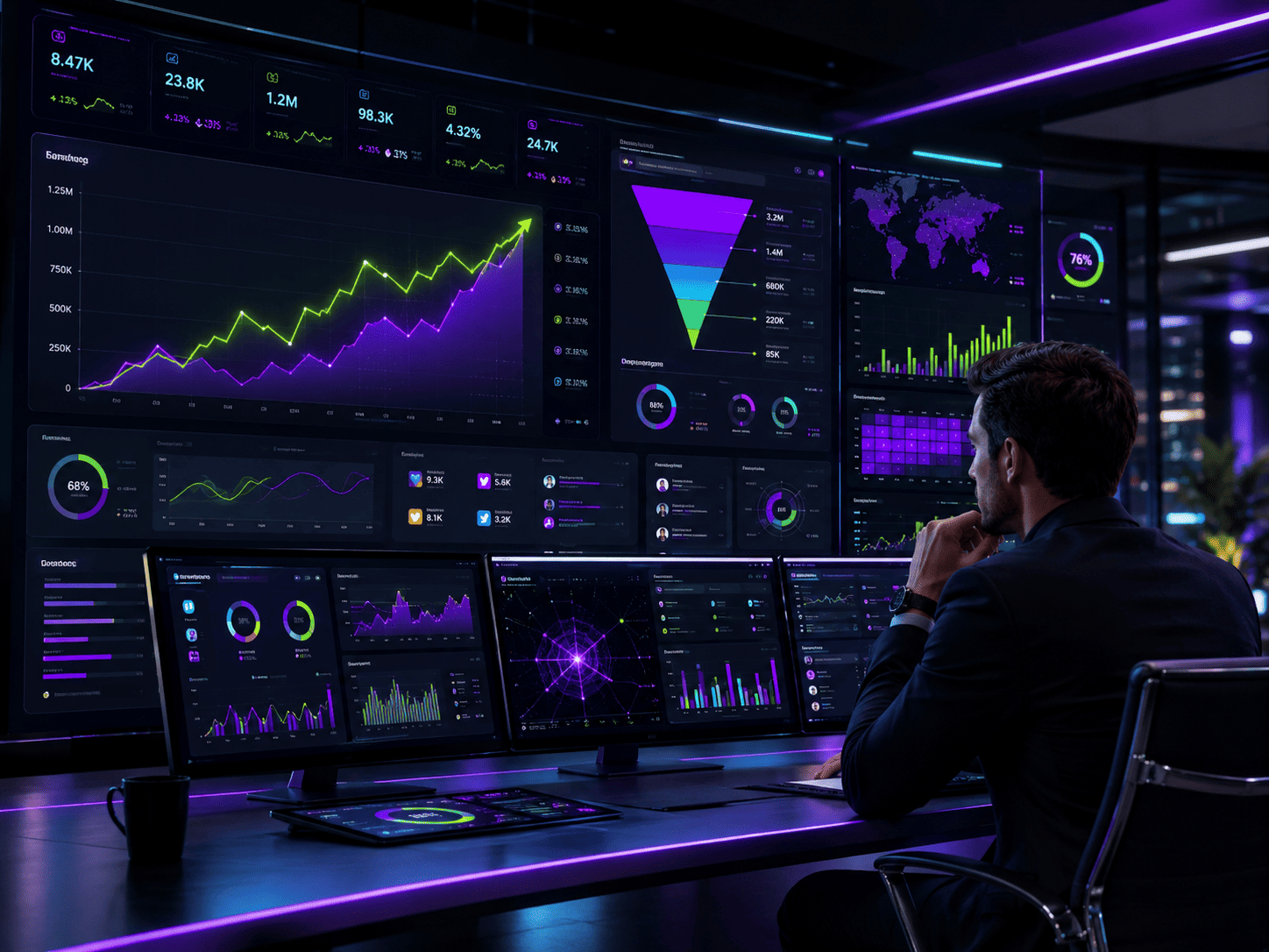 Estrategia de marketing digital con análisis de datos y redes sociales